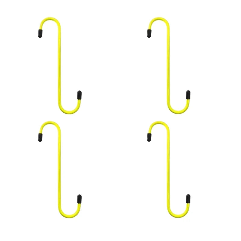 Four yellow suspension disc service brake caliper hooks displayed against a white background.