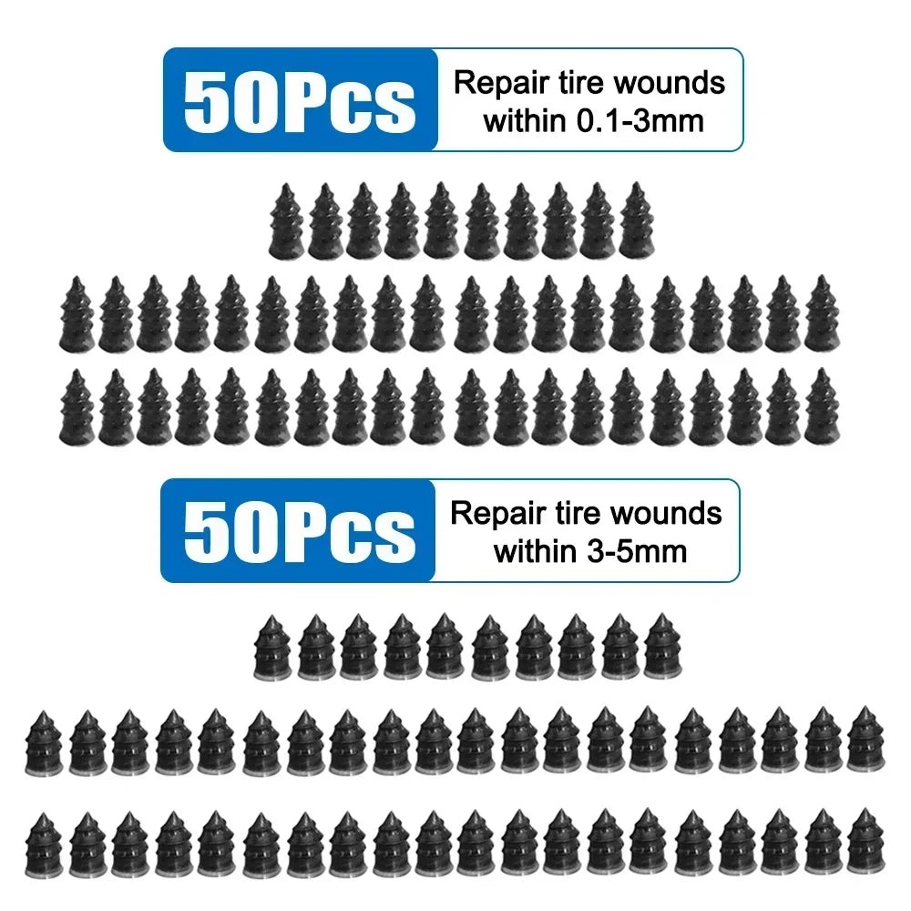 A collection of rubber tire repair plugs in various sizes, packaged for automotive and bicycle repairs.