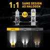 Comparison showing a 1:1 match between an Auxito design and a Halogen light, demonstrating similar performance.