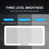 A display showing three brightness levels Low Medium and High Bright mode for a makeup mirror.