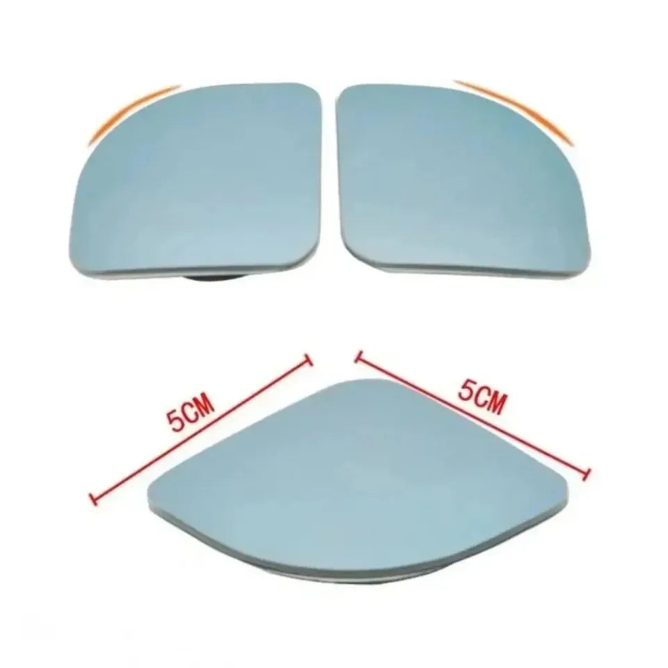 Pair of light blue 360° adjustable blind spot car mirrors.