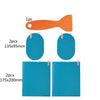 A set of car mirror protection film includes one orange applicator and four blue films of various sizes.