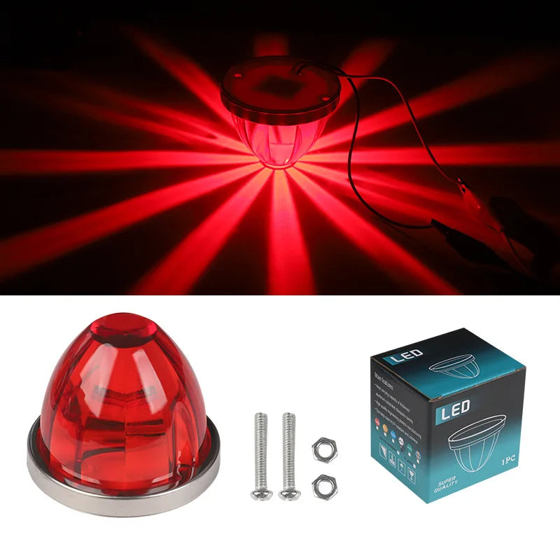 A red LED side marker light assembly and mounting hardware for vehicles.