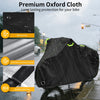 Black Oxford cloth bicycle cover with UV resistant silver features and double stitching for long lasting protection