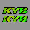 A graphic design featuring the letters KYB in a bright neon green color.