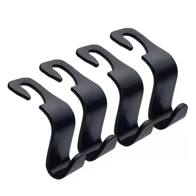 Black universal car seat back headrest storage hooks designed for securing items.