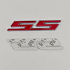 A silver and red 3D metal SS/RS emblem badge for Chevrolet vehicles.