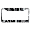 A black and gray camouflage pattern license plate cover with a rectangular cutout.