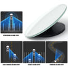 A 360° rotating blind spot mirror for a car showing reversing, lane change, start, and turning blind spots.