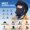 Eine Person mit schwarzer Balaclava-Maske und Helm neben Symbolen für verschiedene Outdoor-Aktivitäten