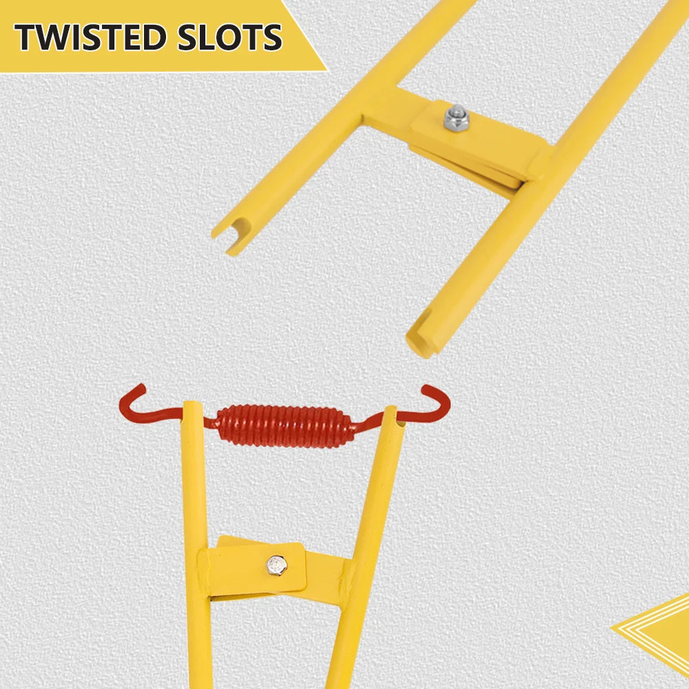 Yellow twisted slots tool used for heavy duty truck brake spring removal and installation