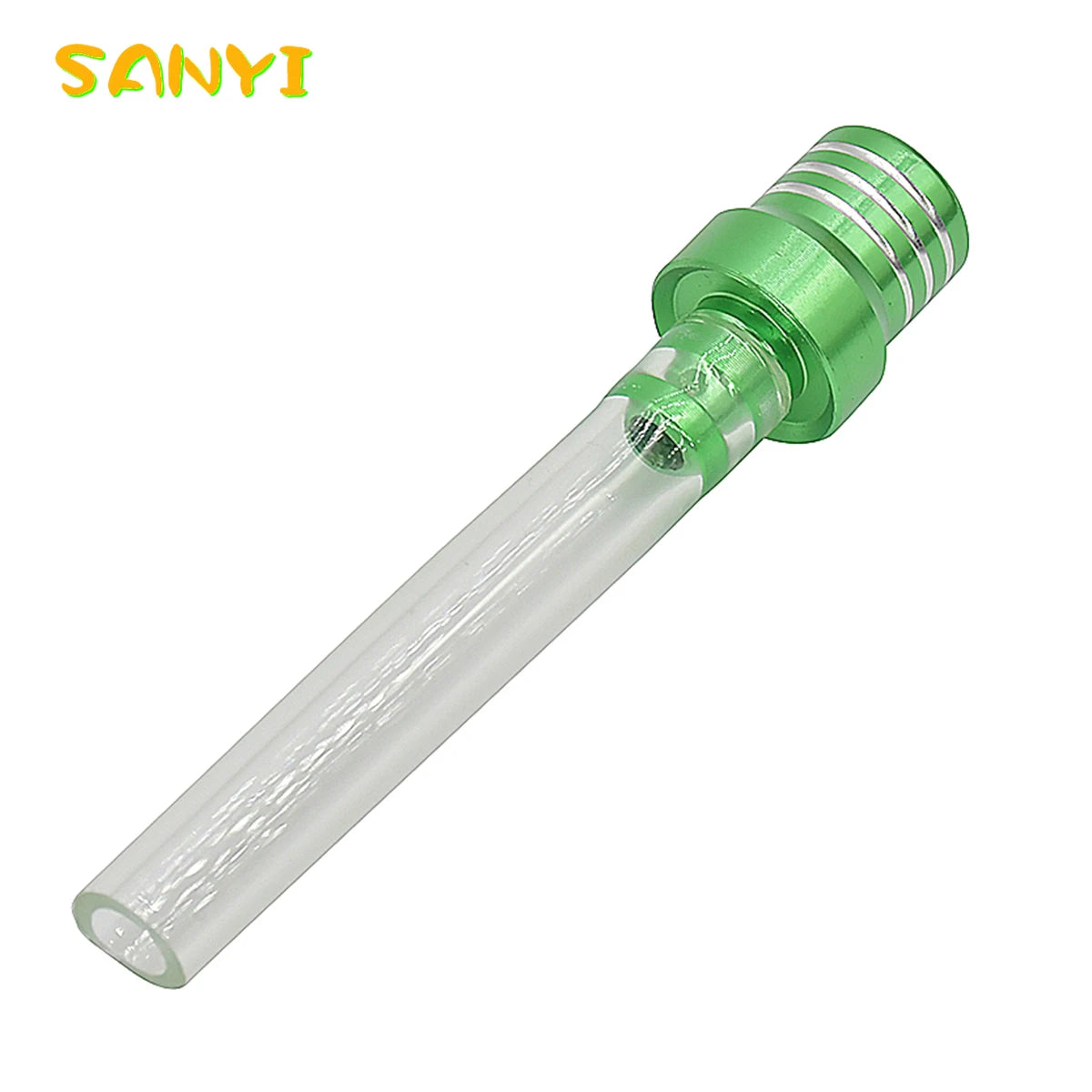 A clear plastic fuel vent breather hose with a green fitting for a motorcycle.