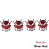 Set of four silver red diamond rhinestone tire valve caps