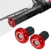 Close-up view of red and black motorcycle handle bar plug grips for dirt bikes