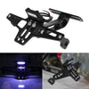 Soporte para matrícula de motocicleta universal negra con luz LED integrada y soportes de montaje