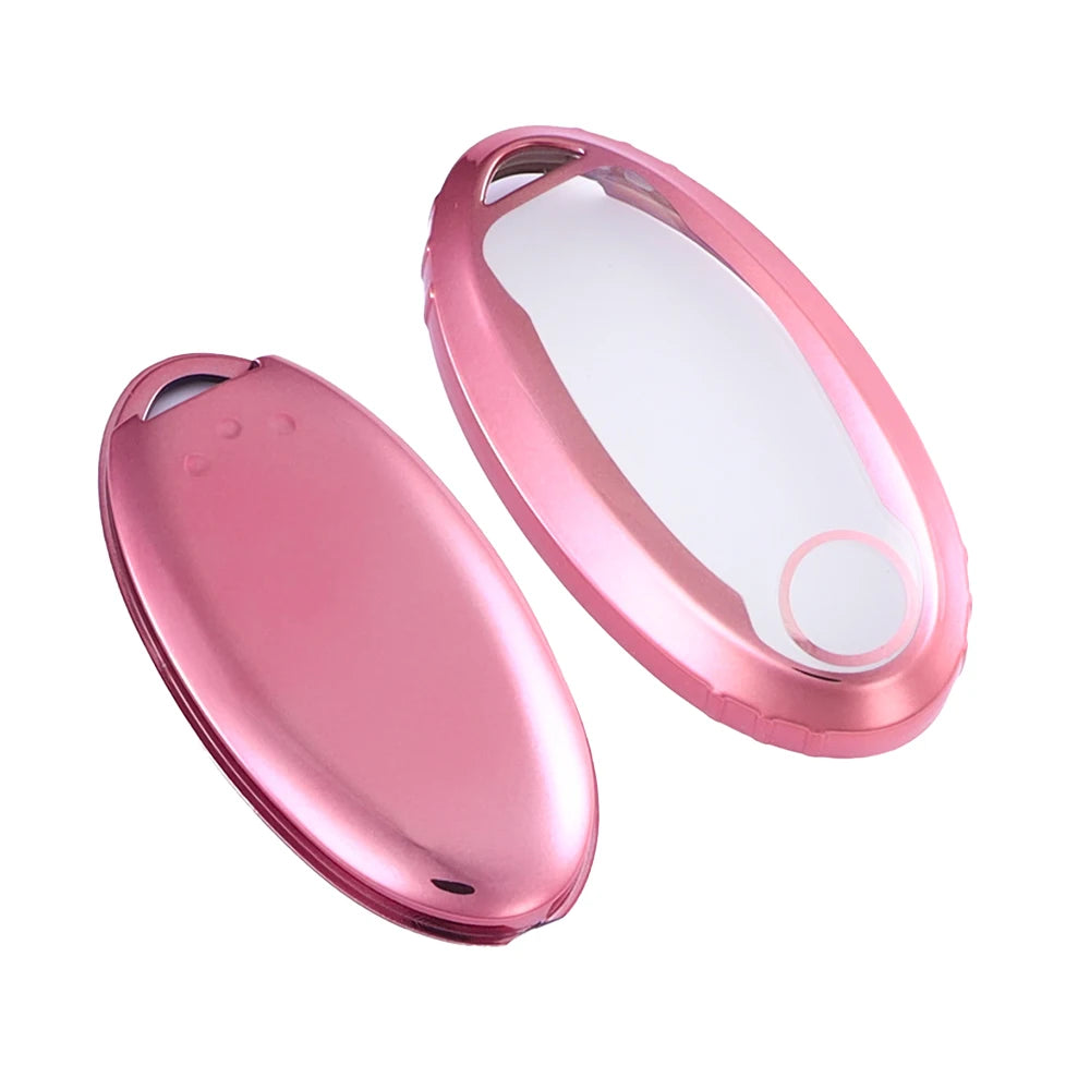 A pink silicone cover for a universal car key fob, shown open and closed.