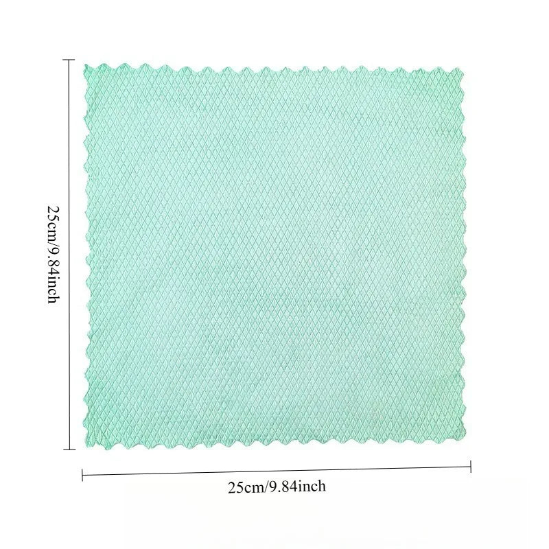 A square, light mint green reusable glass cleaning cloth made of a textured mesh fabric.
