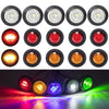 A set of round LED side marker lights for trucks, trailers, and RVs showing various colors and light patterns.