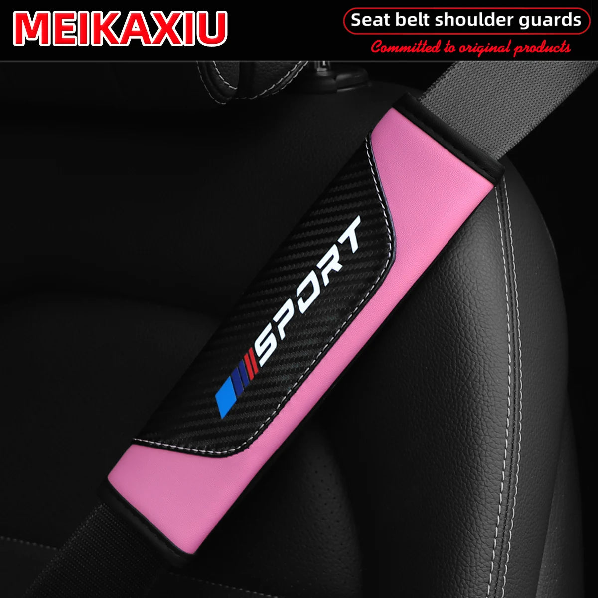 Pink and black PU leather carbon fiber seat belt shoulder guard for a car seat