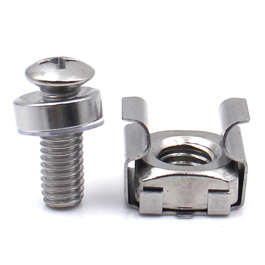 A set of 304 stainless steel cage nuts and machine screws.