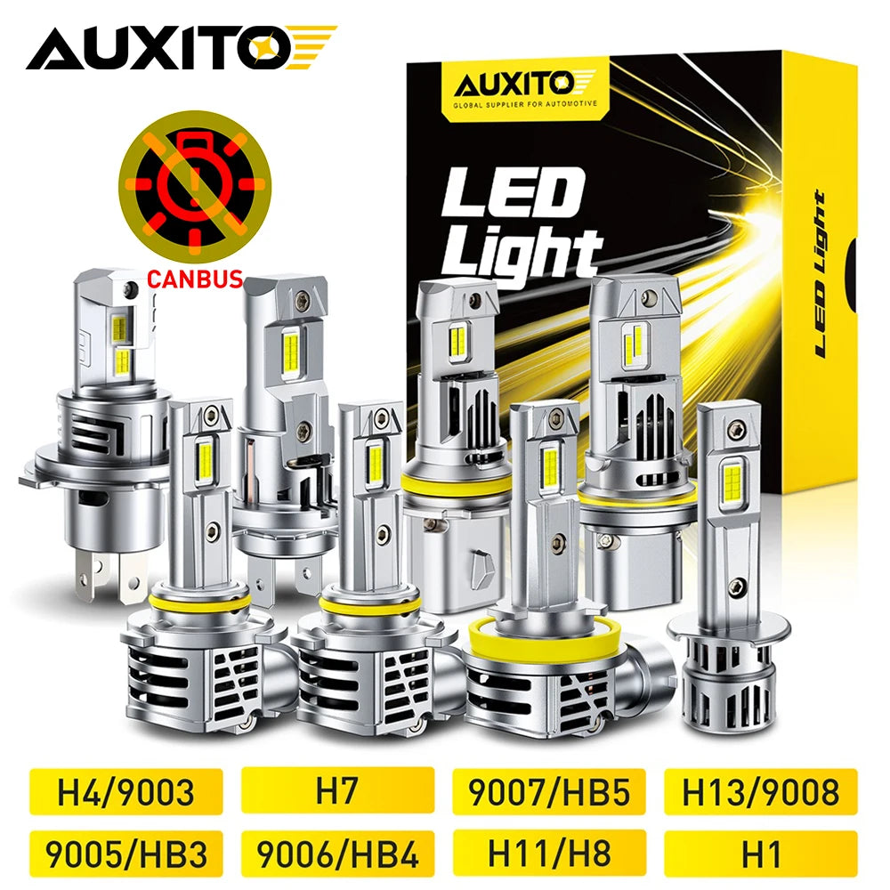 Set von Hochleistungs-LED-Scheinwerferglühbirnen und zugehörigen Komponenten für CANBUS-Systeme.