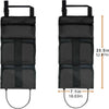 Black tactical rifle sling organizer with multi-pocket storage featuring adjustable straps and long loops