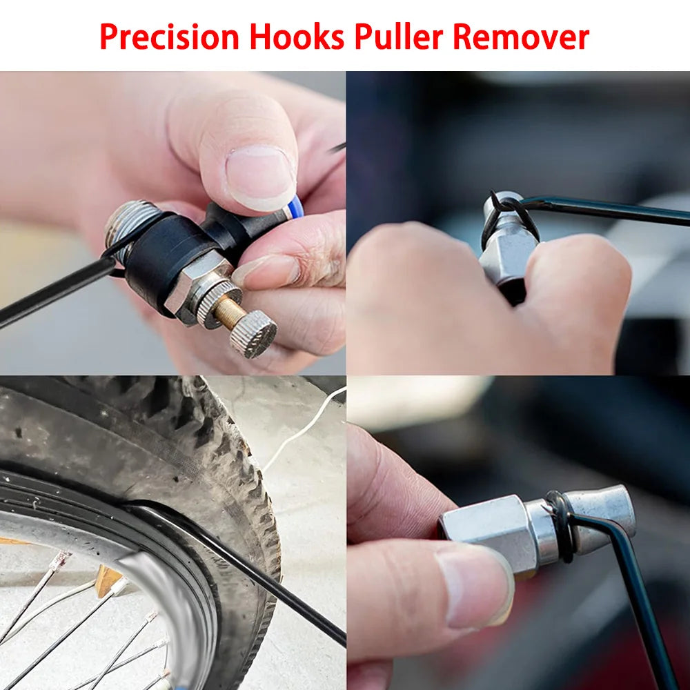 A set of precision hooks and pullers used for removing oil seals and O-rings from components.
