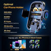 A black adjustable car phone holder is shown with various phone cases and mounts.