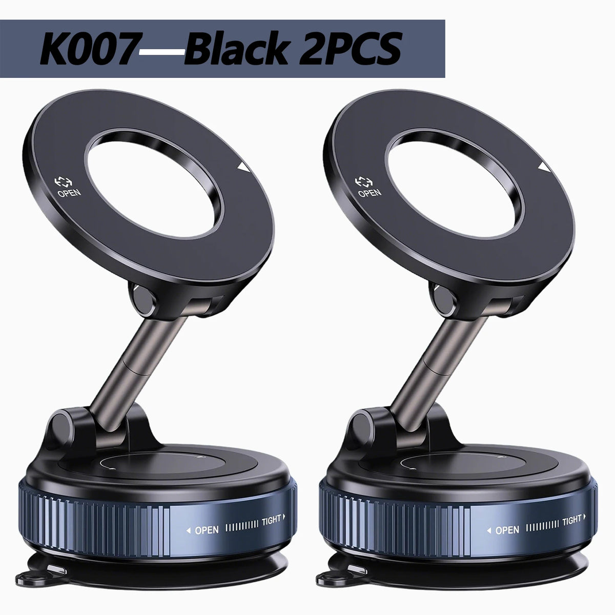 Black magnetic phone holder with two pieces shown in a side view