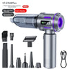 A cordless handheld vacuum cleaner with various attachments shown in a silver and black color scheme.