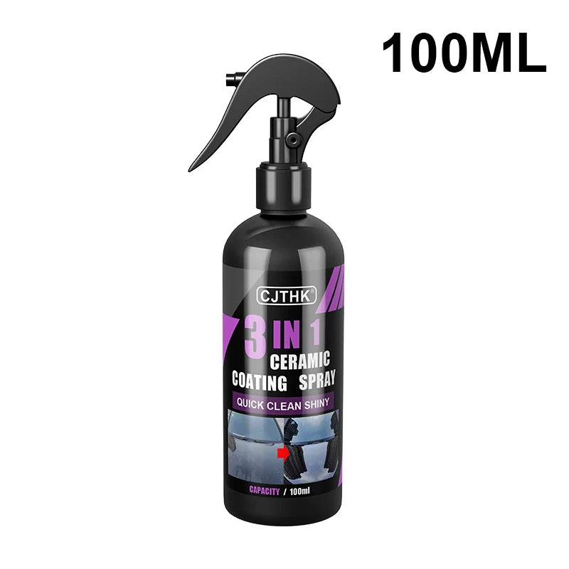A black spray bottle with a black pump dispenser for ceramic coating spray.