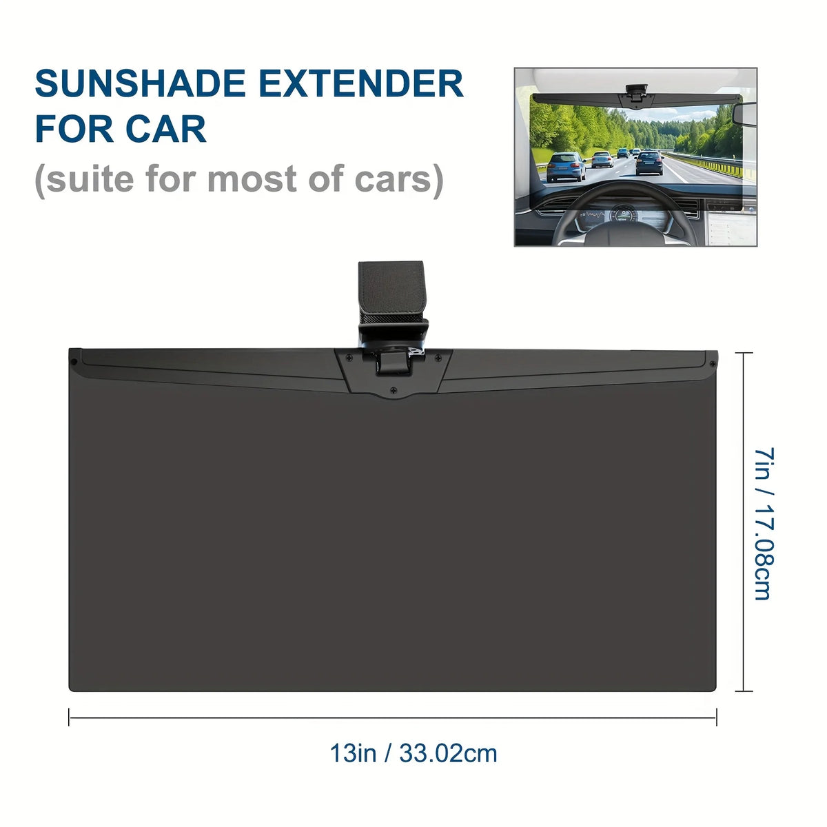 A black adjustable polarized car sunshade extender shown in a horizontal view.