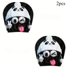 Two black panda pattern car headrest covers with white hoods and facial expressions
