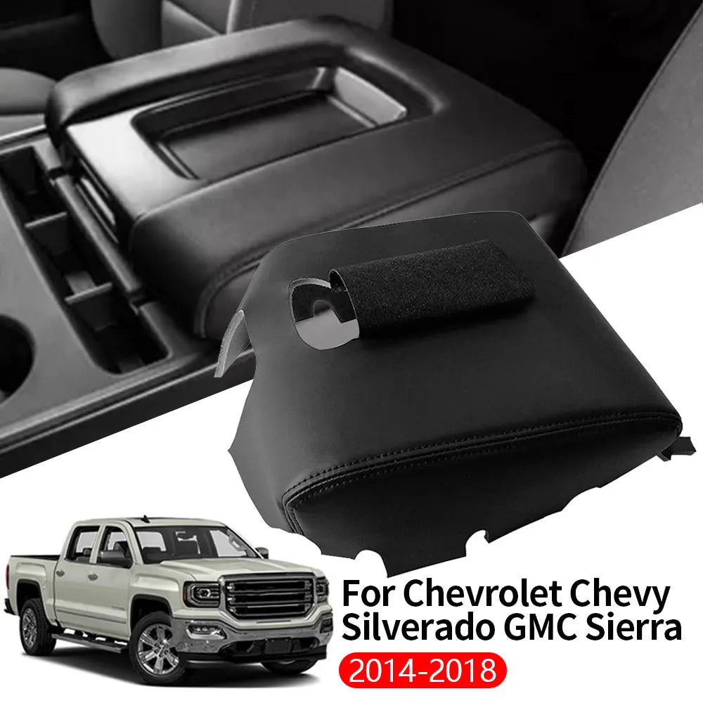 Black microfiber leather armrest cover for Chevrolet Chevy Silverado and GMC Sierra trucks.