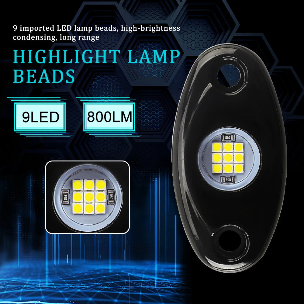 A close-up view of a highlight lamp bead featuring nine LED lights, designed for vehicle underbody use.