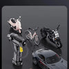 A portable digital tire air pump is shown with various items like a car, motorcycle, bicycle, and basketball.
