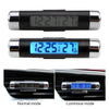 A black digital clock and thermometer device shown in normal and luminous modes.