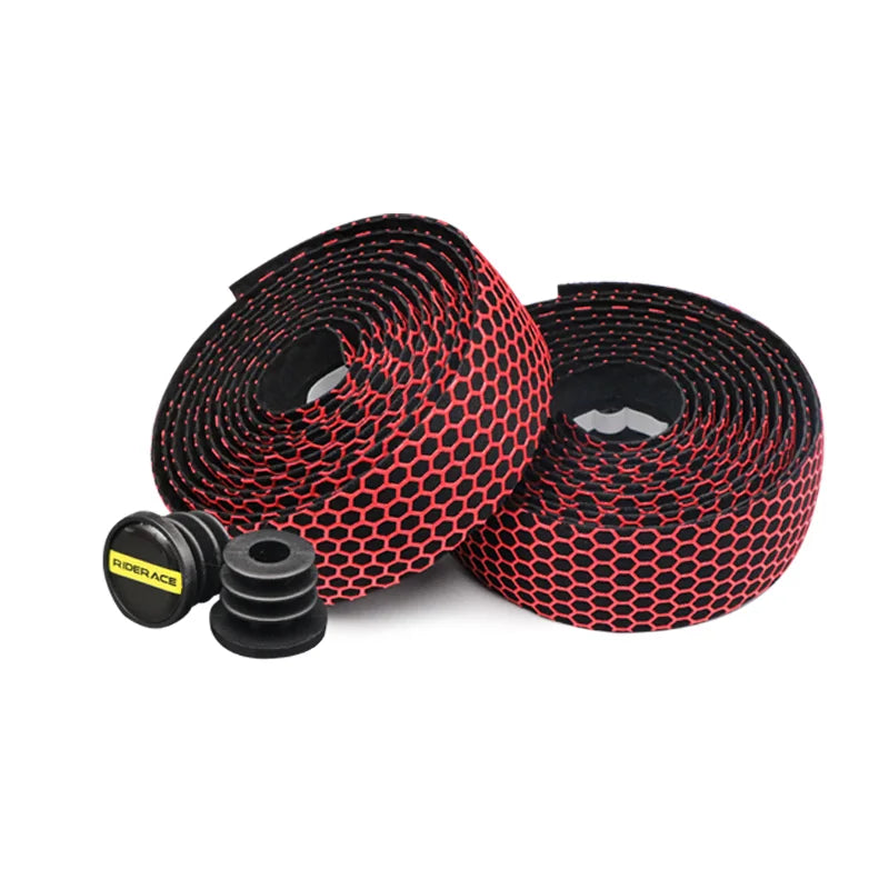 Roll of black and red breathable silica gel handlebar tape with a black mounting disc