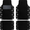 A set of black sparkling diamond car floor mats shown in four different shapes and textures.
