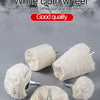 White cloth wheel used for polishing metal, wood, and other surfaces.