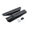 Black motorcycle front fork guard kit with mounting hardware
