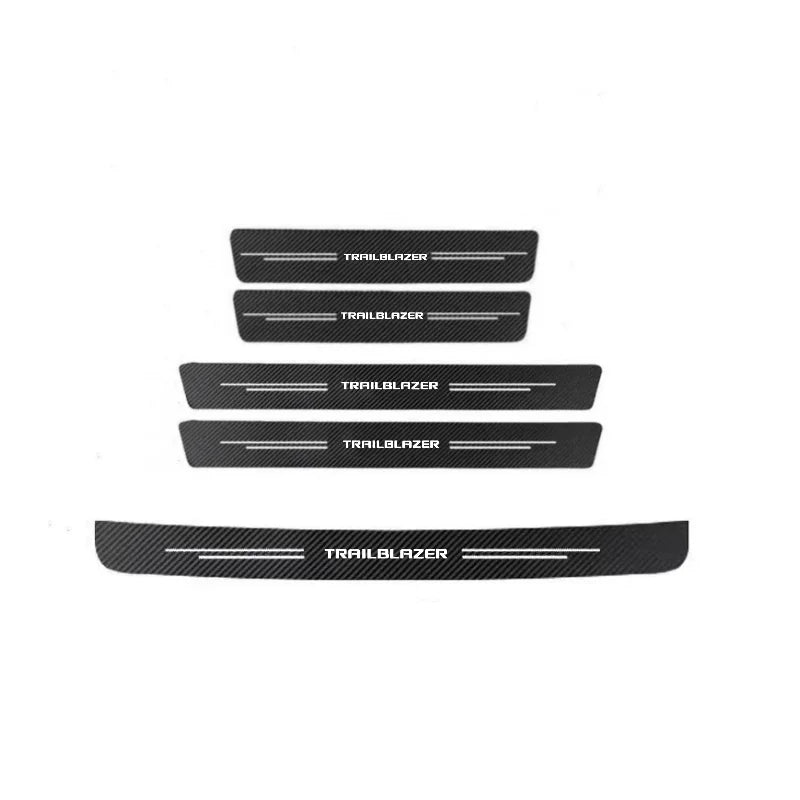 Three black carbon fiber decals or stickers labeled Trailblazer arranged vertically and horizontally.