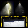Diagram showing the perfect beam pattern of an Auxito LED headlight compared to another LED light.