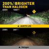 Comparison image showing a bright LED headlight illuminating a deer on a dirt road against a dark background.