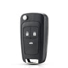 A black replacement flip key shell case for Chevrolet, Buick, Vauxhall, and Opel models with three key icons.
