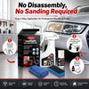 A set of headlight refurbishment kits and tools displayed on a car for professional results at home.