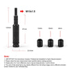 Black aluminum gear knob extension with various thread sizes and a measurement scale.