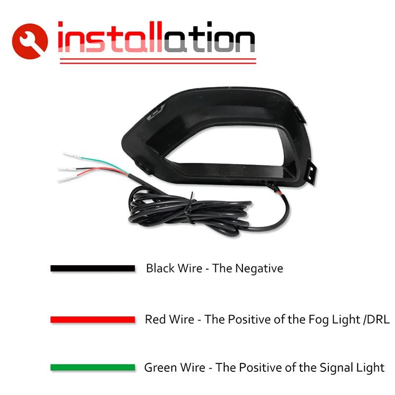 Boîtier de lumière LED noir avec fils pour feux de brouillard/signal, montrant des fils rouges et verts.