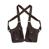 A dark brown tactical double shoulder crossbody bag with a crisscross strap design.