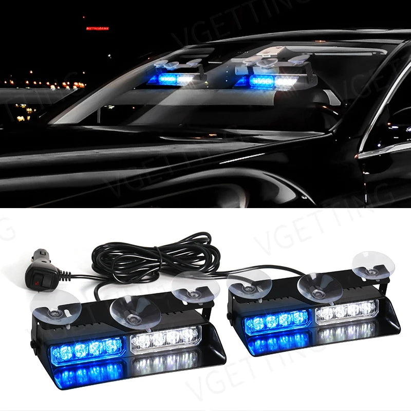 Un jeu de gyrophares LED multicolores pour avertissement de véhicule, montés sur une surface noire.
